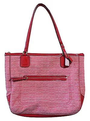 Coach Poppy Red Op Art Signature Jacquard Leather Tote Hand Bag Purse 25051 • $39.99