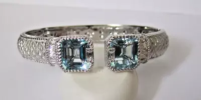 Judith Ripka Sterling Silver CZ & Blue Topaz Hinged Cuff Bracelet - NEW • $259.99