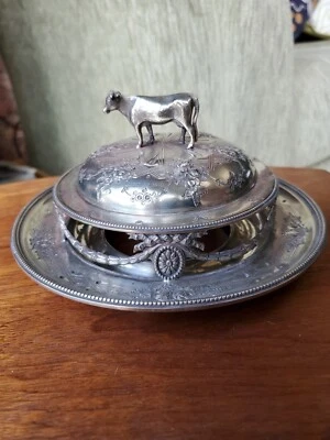 £49.99 • Buy Silver Plated Victorian Butter Dish Cow Finial Dated.   Dec. 12. 1872