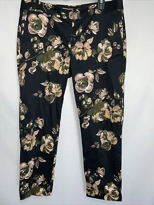 J Crew Pants Women’s Black Floral Stretch Trousers Ankle Skimmer Pants Size 8 • $13.30