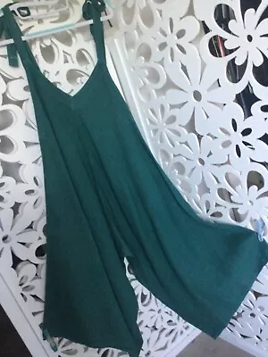 Jumpsuit All In One Emerald Green Linen Wide Leg Palazzos 10-18 Just Pull On 😻 • £19.95