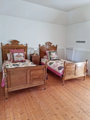 $1900 • Buy Antique French Fruitwood King Single Beds, Carved Head & Foot Ends,& Mattress
