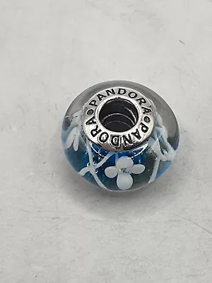 Pandora Blue Field Of Flowers Murano Glass Charm Used • £5.01