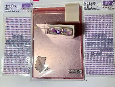 Makeup Travel Cosmetic Mirror Pink Glitter 6.5” Mini Iridescent Rhinestones • $15.99