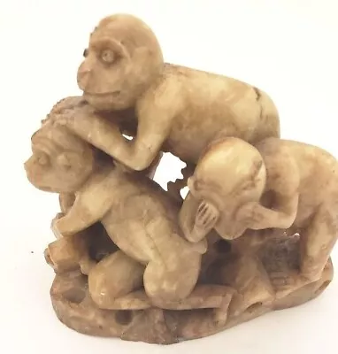 Soapstone Monkeys    3  Monkeys Chinese Hand Carved   Vintage  3369 • $34.99