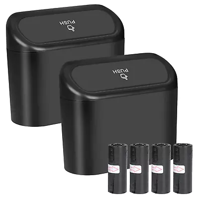 Mini Plastic 1.2L Trash Can For Car With Lid 2 Packs Black 1N • $23.99