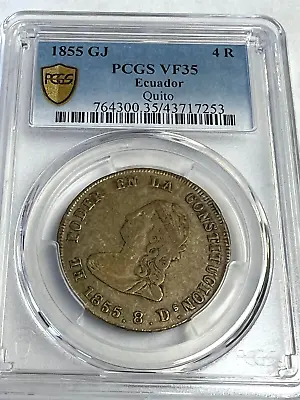 1855 GJ Ecuador 4 Reales Silver Quito KM#37 PCGS VF-35  *Scarce* • $425