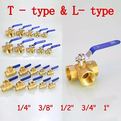 Brass 3 Way Ball Valve Full L/T-Port 1/4'' To 1'' Female Thread Connector Valve • £14.89