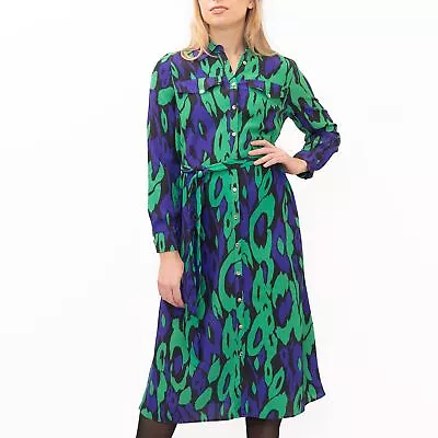 Karen Millen Womens Dress Leopard Midi Long Sleeve Shirt Purple Green Wedding • £22.46