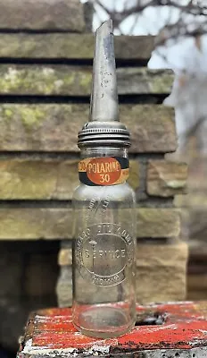 Vtg 1930s Standard Oil Co Polarine Motor Oil 1 Quart Glass Oil Bottle W/ Spout • $129.99