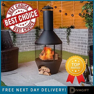 Large Chiminea Steel Cast Iron Fire Pit Garden Patio Heater Log Burner Storage • £79.99