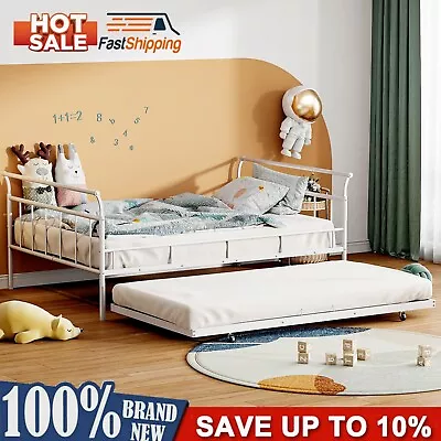 Safety Metal Daybed With Curved Handle Design And Twin Size Trundle BedWhite • $192.64