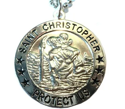 NEW St. Christopher Metal Necklace Pendant Patron Saint Of Travel Lucky Charm • £3.99