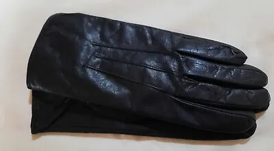 M&S FINE LEATHER CUFFED LEATHER WARM LINED Black LUXURY GLOVES S M  • £7