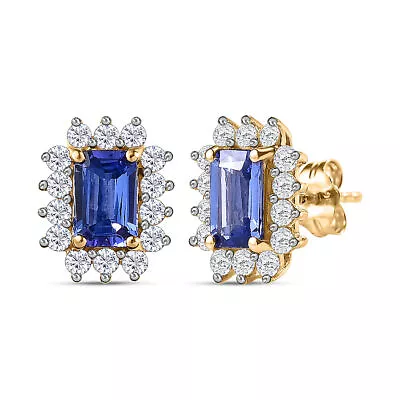 TJC 1.47ct Tanzanite Stud Earrings For Women In 9ct Yellow Gold With Push Back • £378.99