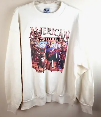 Vintage Deer Sweatshirt Mens XL Light Beige Hunting Buck Sportsman Wildlife USA • $26.19