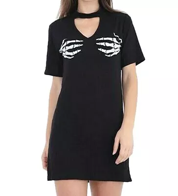 £5.95 • Buy Womens Skeleton Hands Print Girls Fancy Halloween Party Choker V Neck Tshirt Top