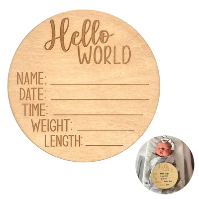 For Hospital Round 5.91 Inch Wooden Hello World Baby Announcement Sign Anti Fade • $10.64