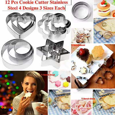 £2.98 • Buy 12 Pack Cookie Cutter Set Bunny Fondant Biscuit Heart Round Flower Star Christma
