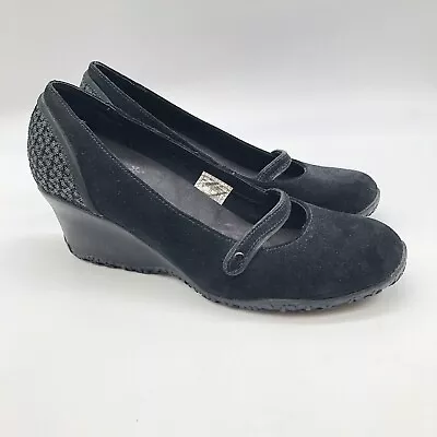 Merrell Petunia Mary Jane Wedge Heels Black Suede Vibram Womens J46222 Size 8M • $34