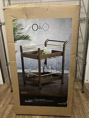 O&O By Olivia & Oliver Bar Cart In Walnut Finish With Gold Accents New In Box • $25