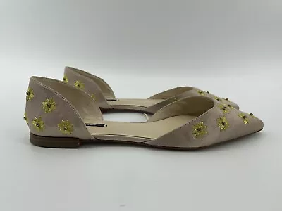 Zara Basic Flats Flat Slip On Shoes Size 39 US 7.5 Beige Yellow Floral Textured • $18.98