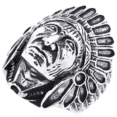 £27.49 • Buy Men Fashion 30MM Stainless Steel Indian Chief Head Ring For Men