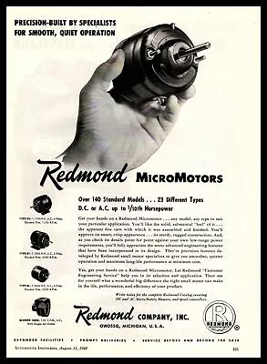 1949 Redmond  MicroMotors  Owosso Michigan Blowers Speed & Controllers Print Ad • $14.95
