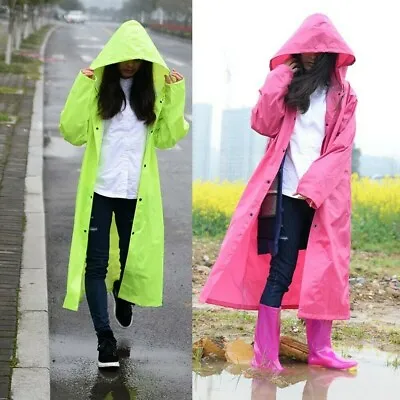 Womens Durable Poncho Hooded Long Jacket Raincoat Outdoor Travel Rainwear SPW • $56.87