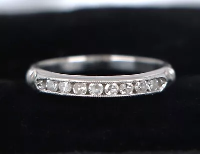 $1650 14K White Gold Single Cut Diamond Channel Milgrain Wedding Band Ring 4.75 • £441.73
