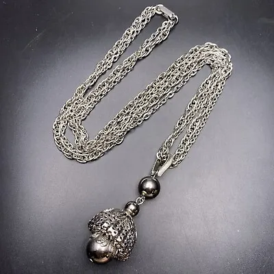 Acorn Pendant Necklace Silver Tone Long Classic Bold Fall Autumn Vintage • $21.21