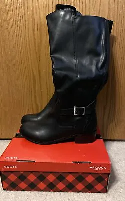 Arizona Womens Wide Calf Dino Black Tall Riding Boots Size 9 Memory Foam New Box • $13