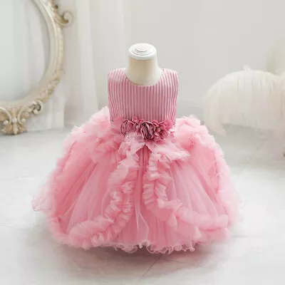 Flower Girls Bridesmaid Dress Baby Kids Wedding Party Bow Lace Princess Dresses • £11.99