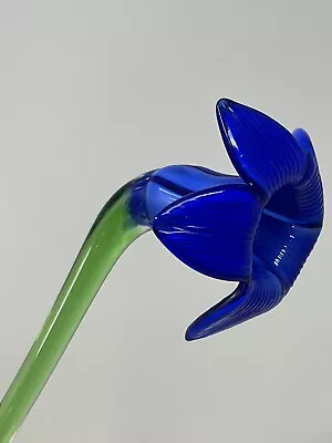 Hand Blown Art Glass Flower Long Stem Flowers Murano Style 20” Blue • $29.99