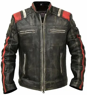 Men Moto Jacket Cafe Racer Vintage Retro Distressed Biker Black Leather Jacket • $99.99