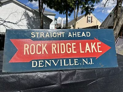 Vintage Rock Ridge Lake Metal Advertising Arrow Sign Denville NJ  • $99