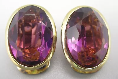 Elegant Vintage Christian Dior Gold Tone Amethyst Rhinestone Earrings • $35