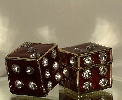 Vintage Red And Gold Tone Jeweled Dice Trinket Box Work Of Art Tm • $19.99