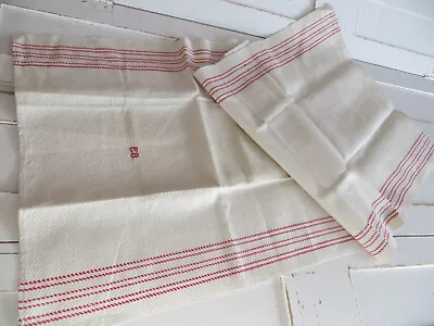 German Towel  Structured Linen Red Stripes Unused  Monogram EB 18    By  42   • $12.90