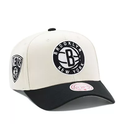 Mitchell & Ness Brooklyn Nets Precurved Snapback Hat Cap - Off White/Black • $38.90