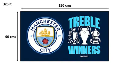 LAST UNIT: MANCHESTER CITY 3x5ft Flag TREBLE WINNERS - Badge England CITYZENS✅ • £17.94