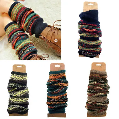 Chic Leg Warmers Crochet Leggings Winter Fair Isle Knee High Knit Warmer Socks  • £6.99