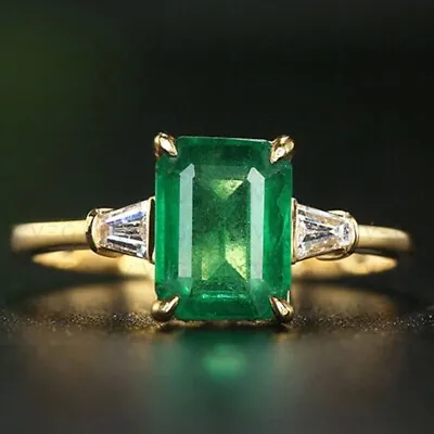 4.86ct Emerald Shape Natural Emerald Gemstones Diamond Ring Real 14K Yellow Gold • $699.99