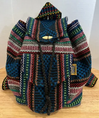 Pinzon Mini Backpack Multicolor Aztec Mexican Drawstring Boho Woven Bag • $13.50