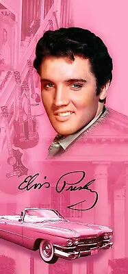 Elvis Microfibre Beach Towel (Pink With Guitars) With A Pink Cadillac Design • $38.83