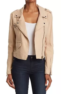 BLANKNYC Women's Crepe Moto Jacket Zips Snaps Adjust Belt Tan Size Large NWT $98 • $34.99