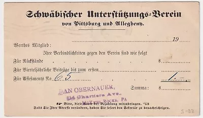 GERMAN AMERICAN 1915 SCHWÄBISCHER UNTERSTÜTZUNGS DAN OBERNAUER McKEES ROCKS PA. • $24.99