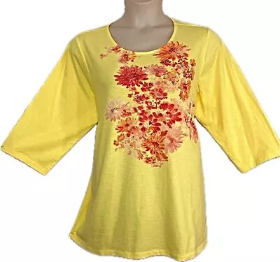 Quacker Factory Watercolor Floral Yellow Soft Wine Pink Embellishd Top 3X 2X NWT • $25.50