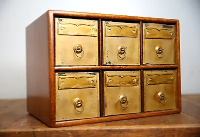 Antique Library Card Catalog Apothecary Cabinet 6 Drawer Oak Wood Organizer Box • $357.50