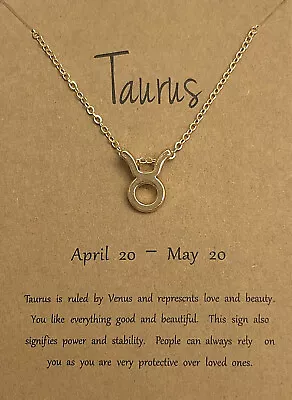 New Woman's Gold Zodiac Sign Taurus Make A Wish Pendant Necklace With Card • $7.50